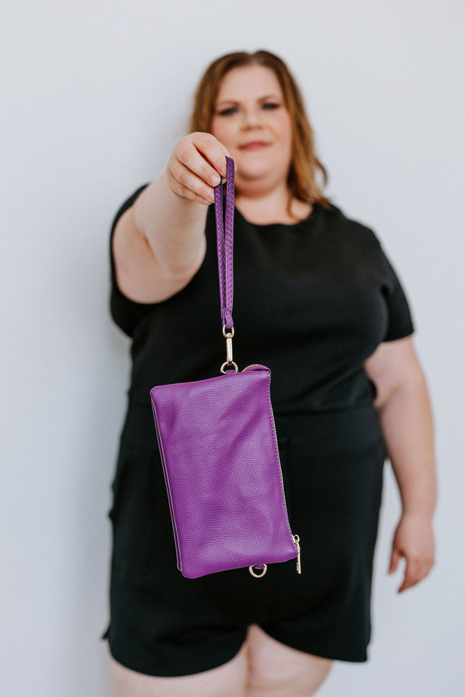 FAUX LEATHER CLUTCH IN ROYAL PURPLE