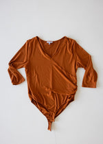 FAUX WRAP BODYSUIT WITH SIDE RUCHING IN AMBER GLOW