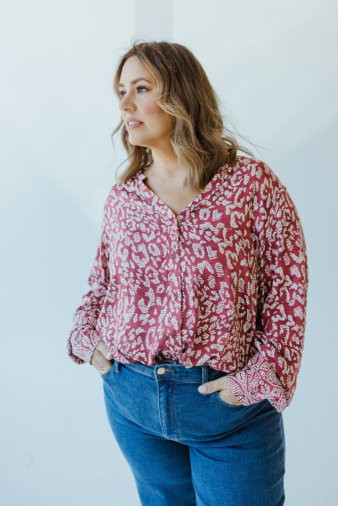 FLOWY ABSTRACT ANIMAL PRINT BLOUSE