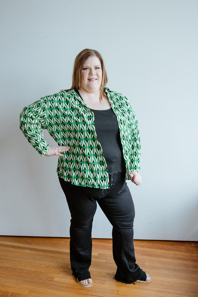 
            
                Load image into Gallery viewer, GEOMETRIC PRINT BUTTON-UP BLOUSE
            
        
