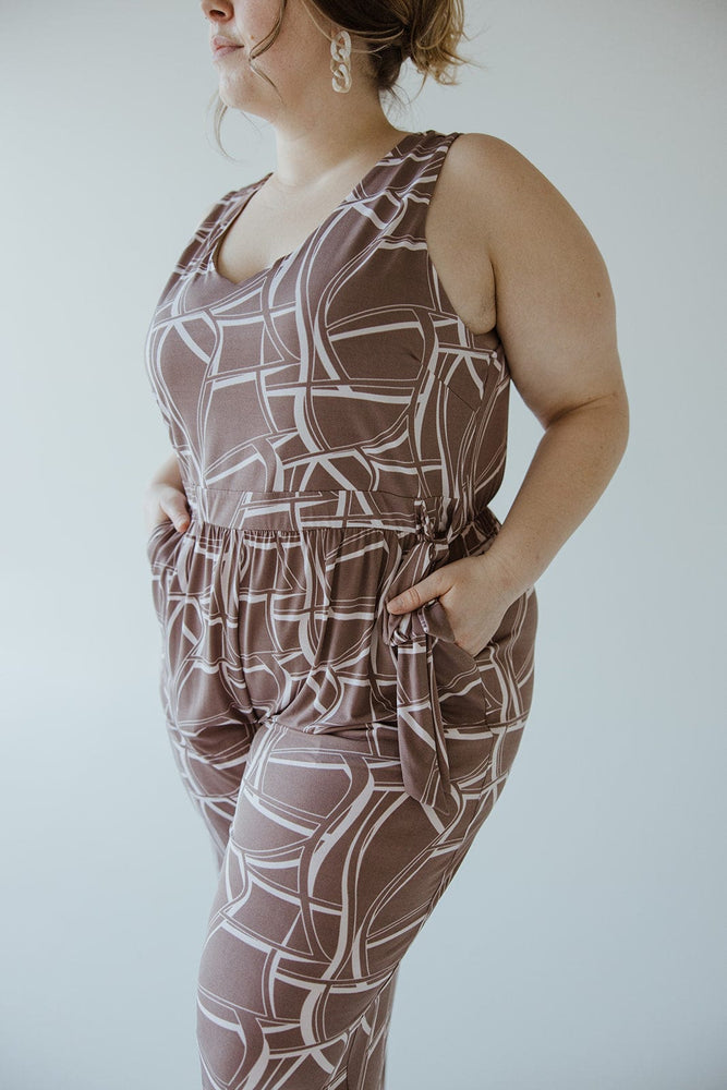 GEOMETRIC V-NECK JUMPSUIT WITH TIE