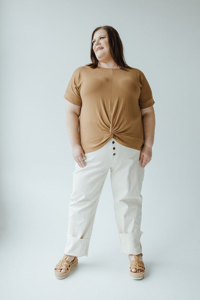 HIGH-RISE BUTTON FRONT RELAXED SKINNY IN BISCOTTI