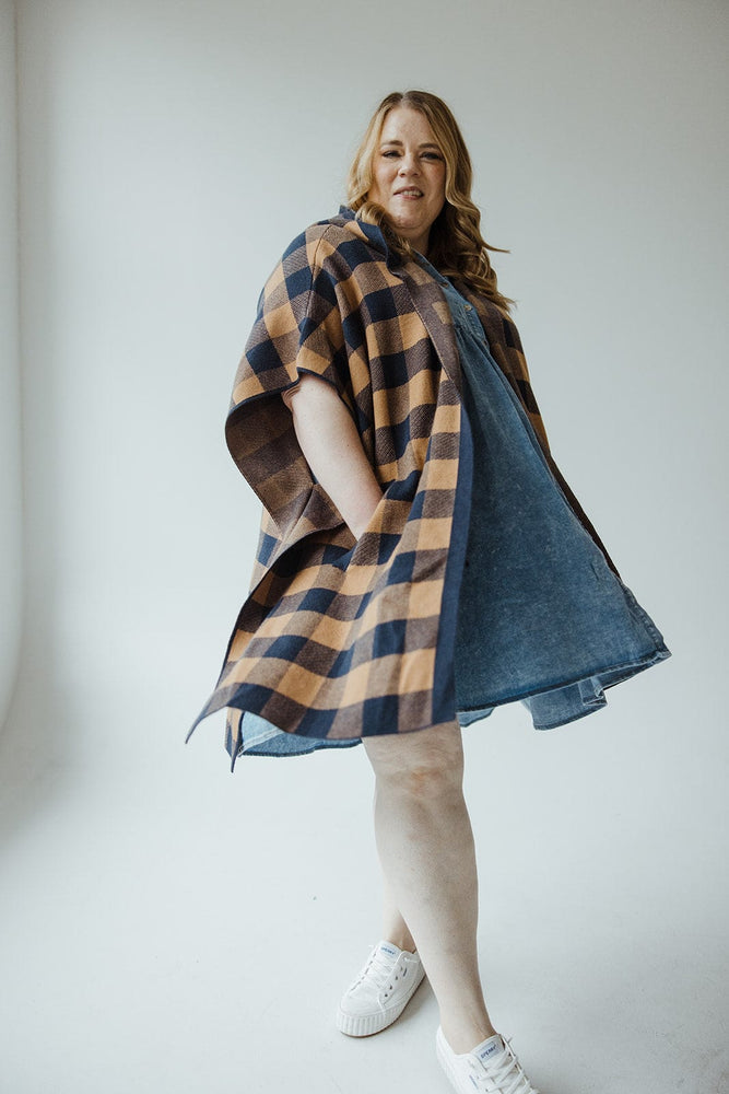 HOODED PLAID CAPE