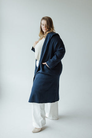 HOODED COATIGAN IN NAVY