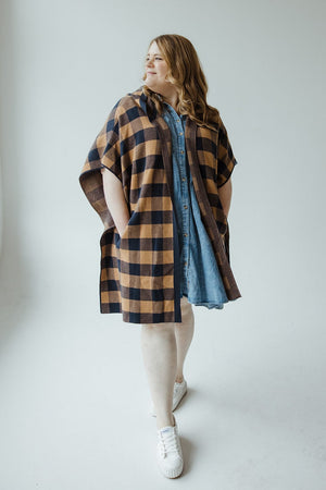 HOODED PLAID CAPE