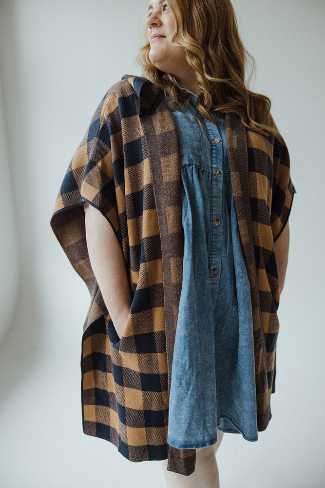 HOODED PLAID CAPE