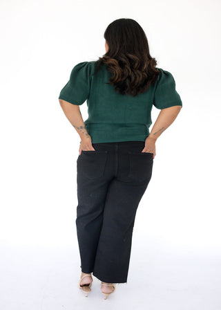 Half Sleeve Beaded Bow Sweater Top – Green