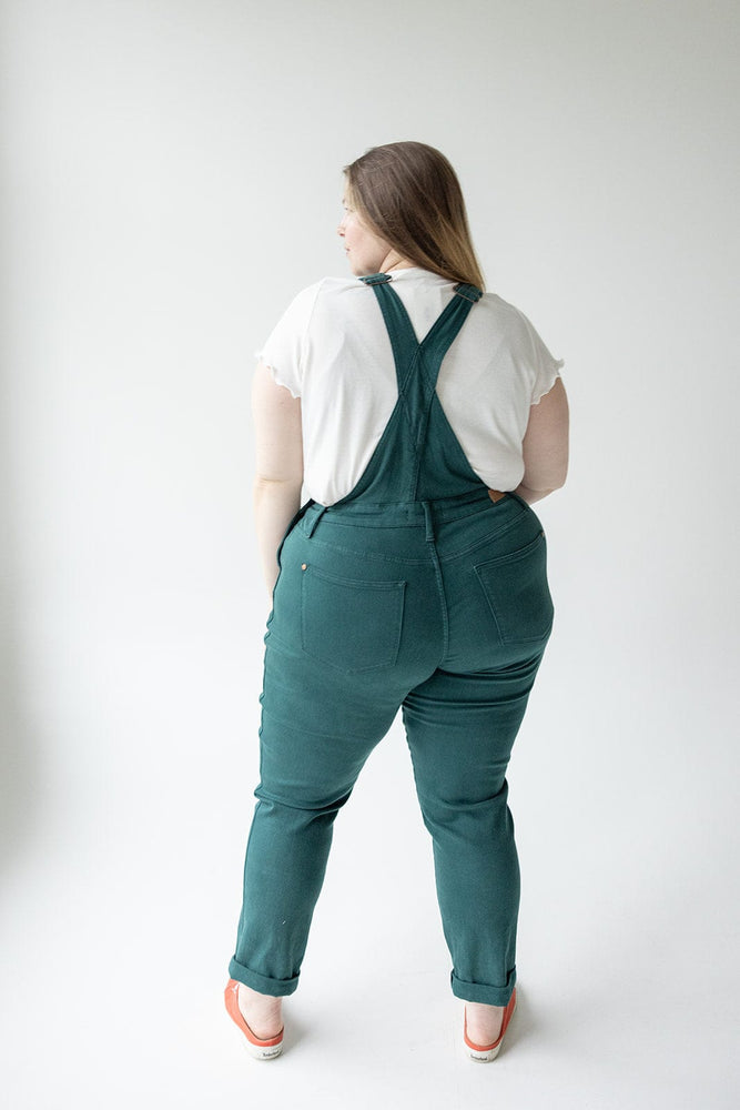 JUDY BLUE HIGH-WAISTED DOUBLE CUFF OVERALL IN TEAL