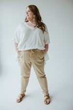 JUDY BLUE HIGH WAIST DOUBLE ROLLED CUFFED JOGGER JEANS IN KHAKI