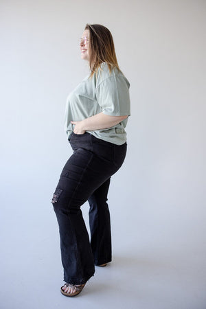 JUDY BLUE TUMMY CONTROL DESTROYED FLARES IN BLACK