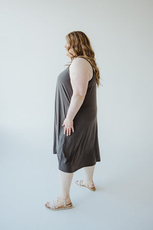 KNEE LENGTH A-LINE CAMI DRESS IN CHARCOAL