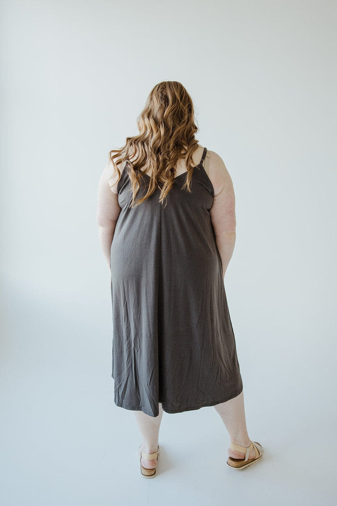 KNEE LENGTH A-LINE CAMI DRESS IN CHARCOAL