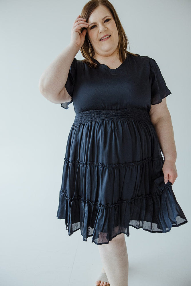 KNEE LENGTH DRESS WITH TIERED SKIRT IN STAR GAZING