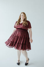 KNEE LENGTH DRESS WITH TIERED SKIRT IN ZINFANDEL