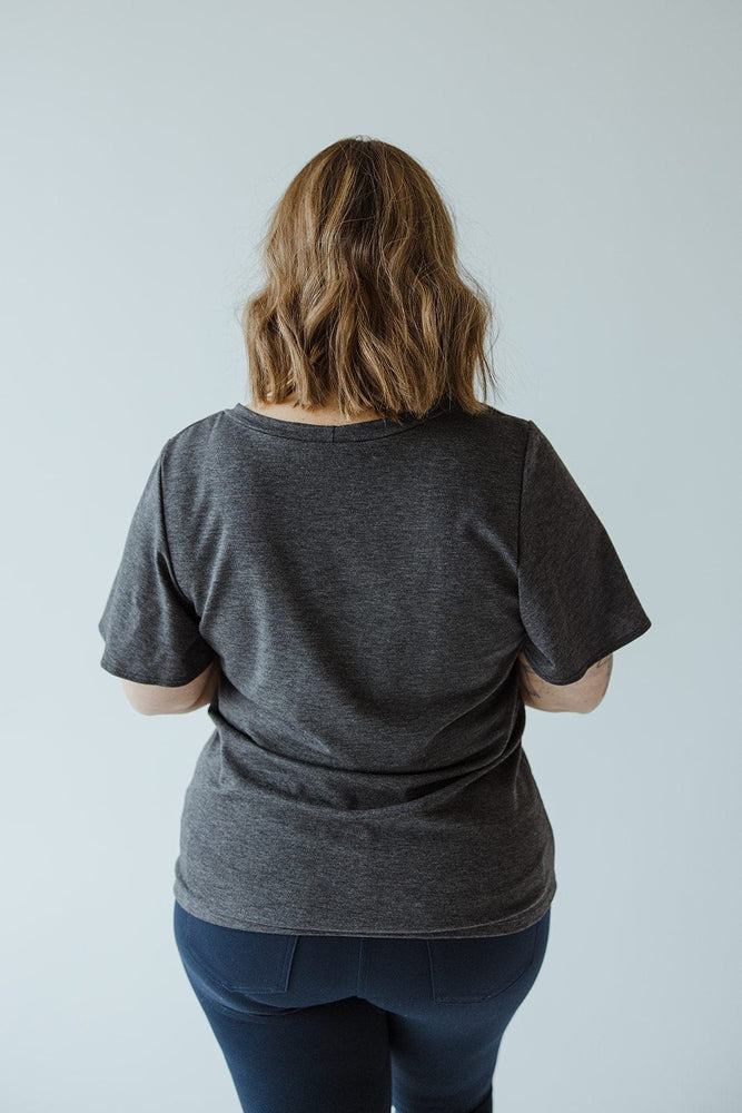 KNIT FLUTTER SLEEVE TOP IN CHARCOAL