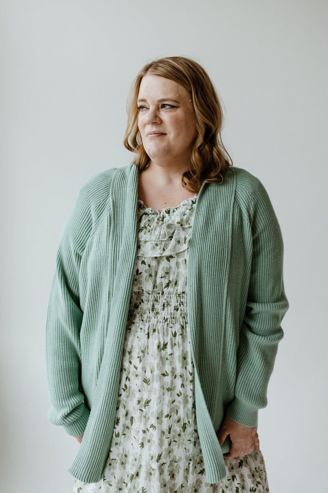 KNIT OPEN CARDIGAN IN FROSTED JUNIPER