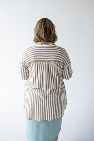 KNIT STRIPED BUTTON-UP BLOUSE