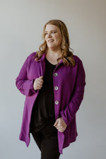 KNIT BUTTON-UP JACKET IN WINTER ORCHID