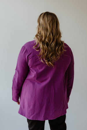 KNIT BUTTON-UP JACKET IN WINTER ORCHID