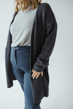 KNIT STRIPE PATTERN OPEN CARDIGAN