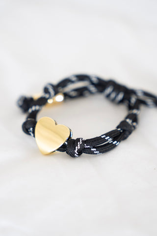 Knotty Cord Heart Bracelet – Black | Gold