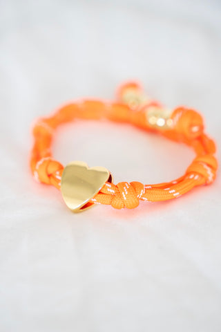 Knotty Cord Heart Bracelet – Orange | Gold