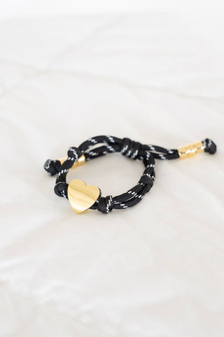 Knotty Cord Heart Bracelet – Black | Gold