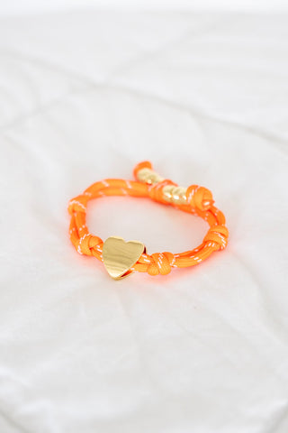 Knotty Cord Heart Bracelet – Orange | Gold