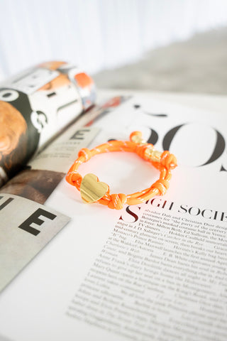 Knotty Cord Heart Bracelet – Orange | Gold