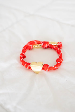 Knotty Cord Heart Bracelet – Red | Gold