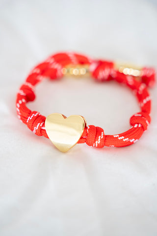 Knotty Cord Heart Bracelet – Red | Gold