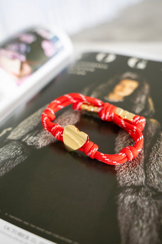 Knotty Cord Heart Bracelet – Red | Gold