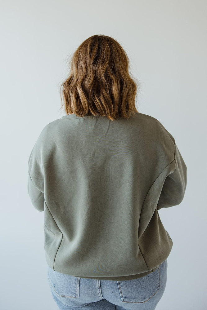 LIGHT AS AIR BANDED HEM SWEATSHIRT IN GREYED ARMY