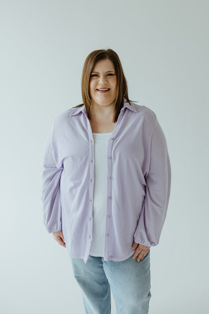 LIGHTWEIGHT KNIT BUTTON-DOWN IN FRESH LILAC