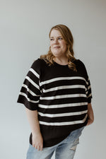 LIGHTWEIGHT STRIPE SWEATER IN BLACK AND ECRU