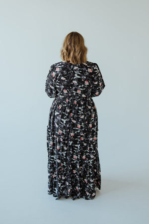 LONG-SLEEVED BOHO FLOOR LENGTH DRESS IN VINTAGE ROSE