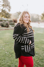 LONG-SLEEVE ROUND NECK TUNIC WITH STRIPE DETAIL IN BLACK