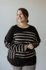 LONG-SLEEVE ROUND NECK TUNIC WITH STRIPE DETAIL IN BLACK