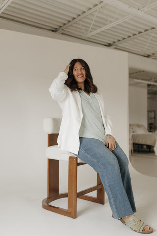 Light Mint Double Button Ribbed V-Neck Boyfriend Tee