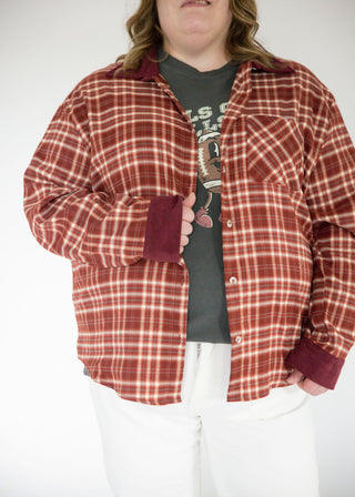 Long Sleeve Button Down Plaid Top – Wine