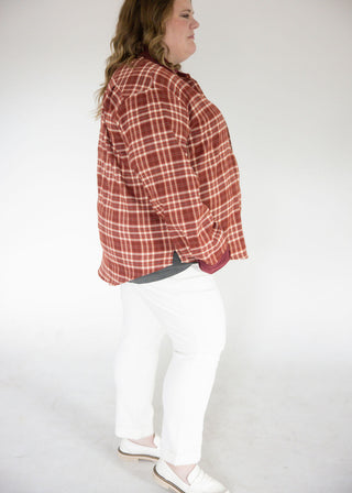 Long Sleeve Button Down Plaid Top – Wine