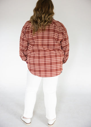 Long Sleeve Button Down Plaid Top – Wine