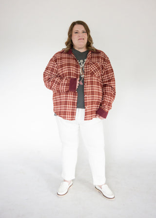 Long Sleeve Button Down Plaid Top – Wine