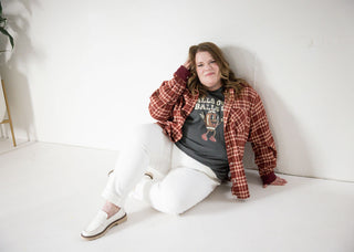 Long Sleeve Button Down Plaid Top – Wine