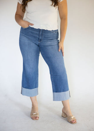 Lovervet A-Line Ankle Wide with Cuff – Medium Dark Wash