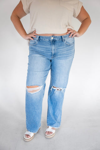 Lovervet High-Rise Slim Wide Leg Jeans – Distressed Medium Light Wash