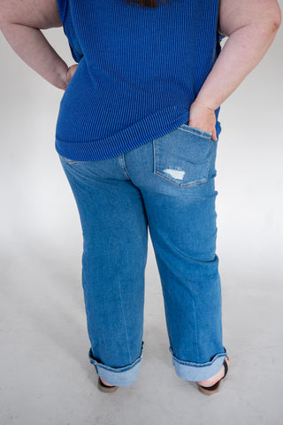 Lovervet Mid Rise Cuffed Slim Wide Jeans – Medium Light Wash