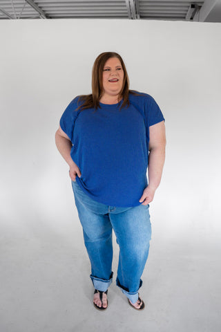 Lovervet Mid Rise Cuffed Slim Wide Jeans – Medium Light Wash