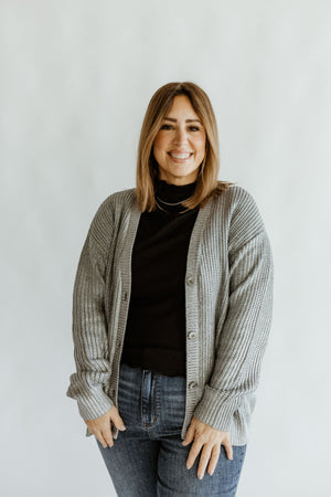 METALLIC SILVER BUTTON FRONT CARDIGAN