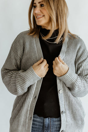 METALLIC SILVER BUTTON FRONT CARDIGAN